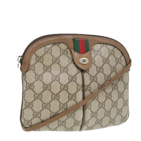 GUCCI GG Canvas Web Sherry Line Shoulder Bag Pvc Beige Gold 68.02.047 - Picture 1 of 16
